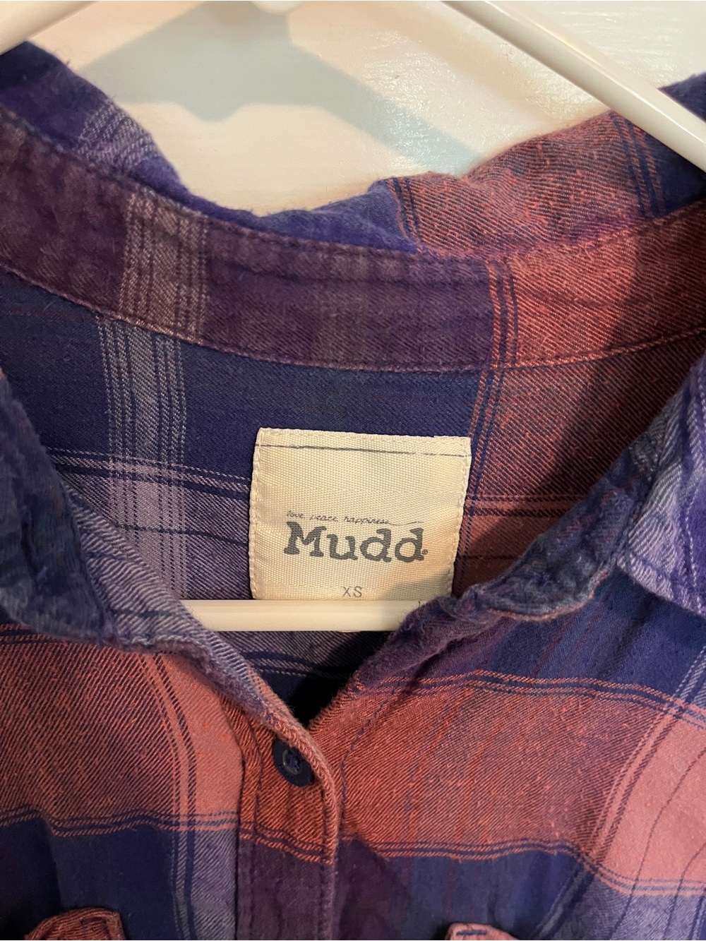 Mudd women’s Purple and Rust Plaid Button-Down Shirt